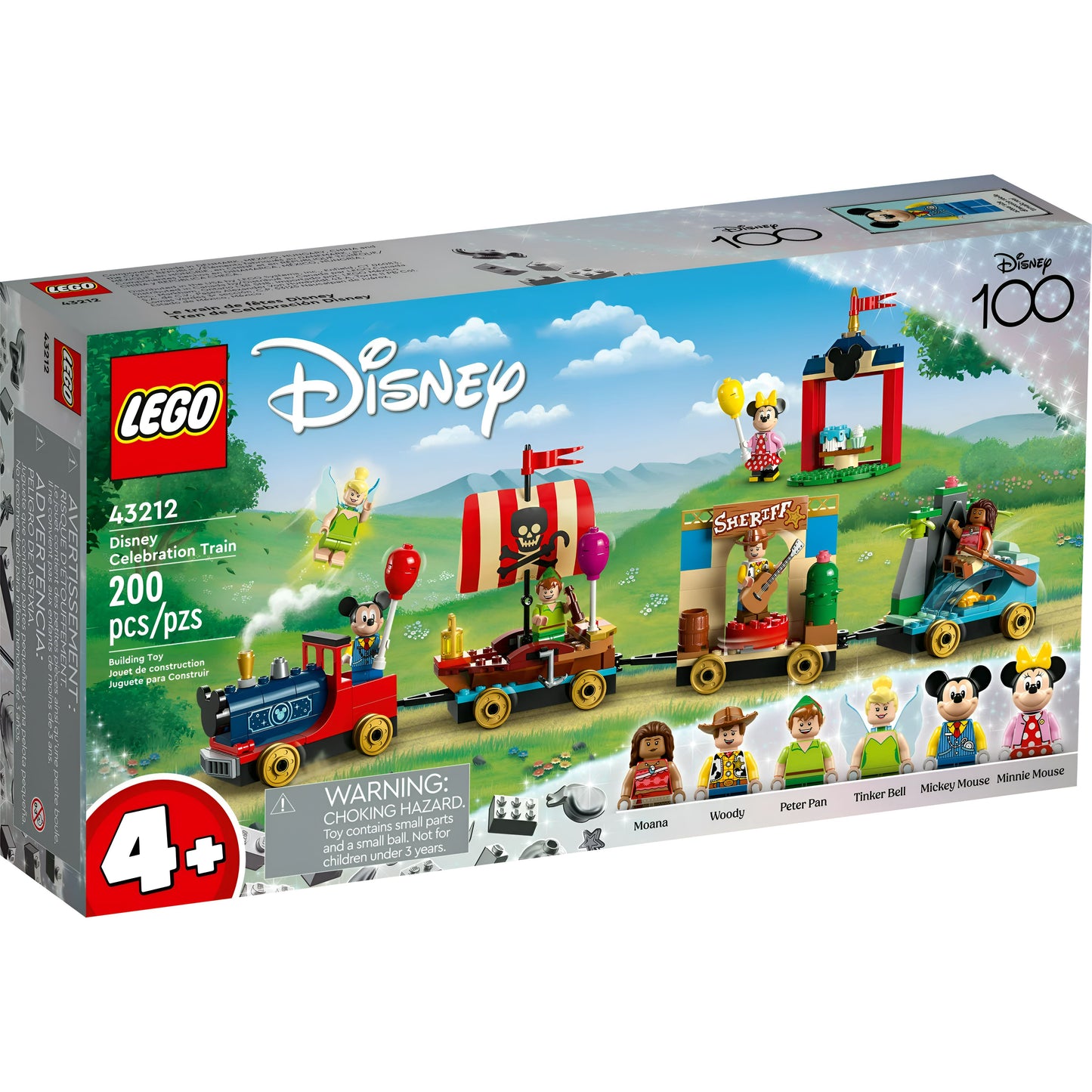 LEGO Disney 100 Tren de Celebración 43212 Juguete de construcción, juego imaginativo, divertido regalo de cumpleaños para niños en edad preescolar a partir de 4 años, 6 minifiguras de Disney: Moana, Woody, Peter Pan, Campanita, Mickey y Minnie Mouse