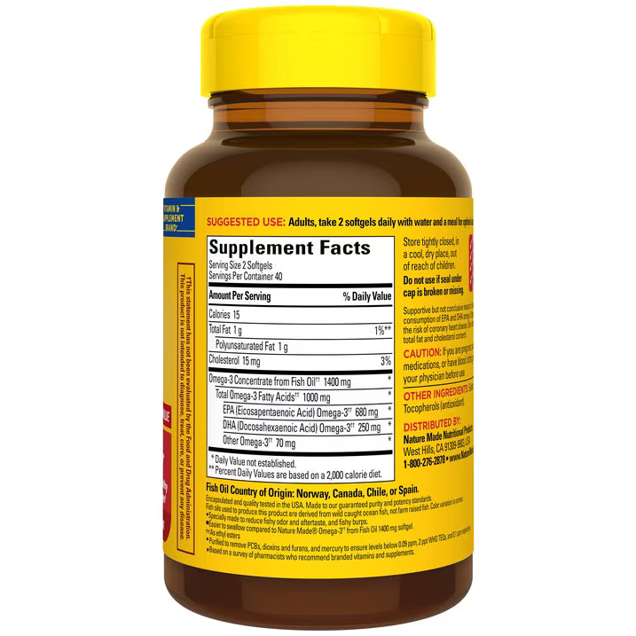 Nature Made, Burp-Less Omega-3  Extra Strength  1400 mg, cápsulas blandas tamaño mini, 80 unidades.