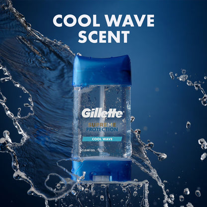 Gillette Supreme  Desodorante antitranspirante en gel transparente 6 en 1 para hombre, Cool Wave, 107 g
