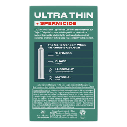 Trojan Preservativos lubricados espermicidas ultrafinos, 12 unidades