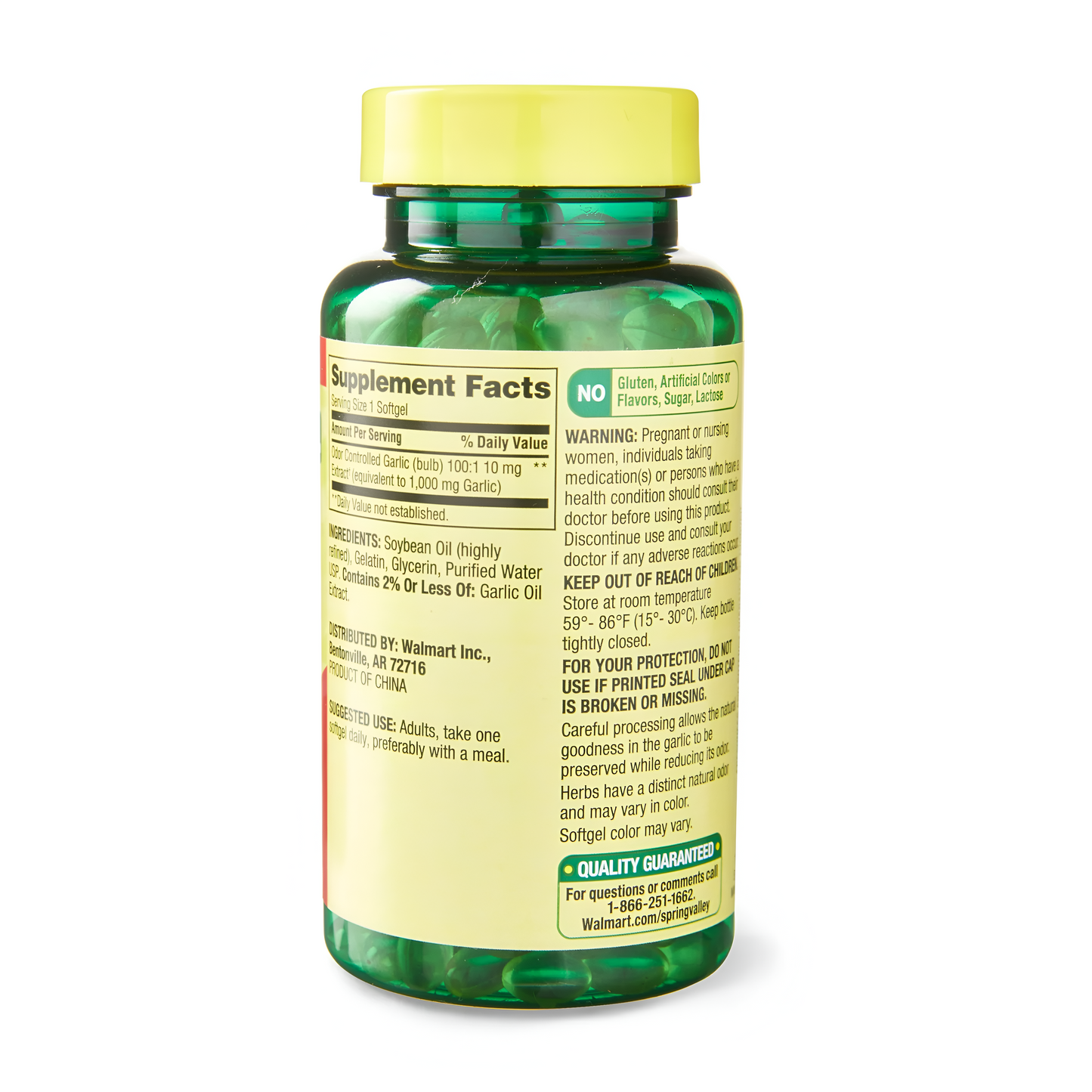 Garlic 1000mg , 200 capsulas  - Spring Valley