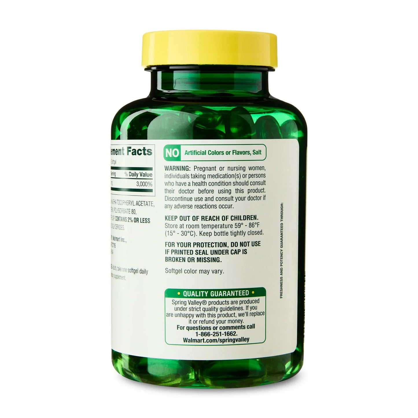 Vitamina E  Spring Valley 450 mg extra Fuerte (1,000 IU) 100 cápsulas- Disolvible en agua.