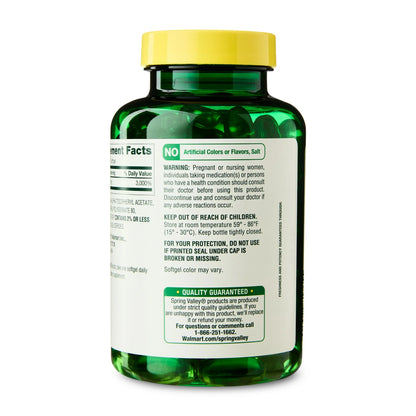 Vitamina E  Spring Valley 450 mg extra Fuerte (1,000 IU) 100 cápsulas- Disolvible en agua.