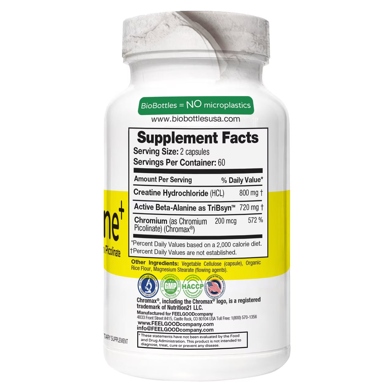 Feel Good - Creatina + Beta-alanina + Picolinato de cromo, 120 capsulas