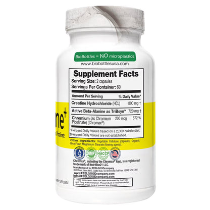 Feel Good - Creatina + Beta-alanina + Picolinato de cromo, 120 capsulas