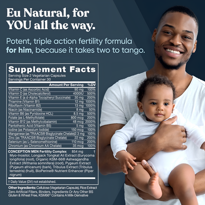 Conception For Him - Vitaminas de fertilidad – Recuento óptimo masculino, fuerza de movilidad de esperma, – zinc, folato, píldoras Ashwagandha – 60 cápsulas