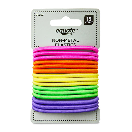 Gomas elásticas para el cabello Equate sin metal, colores surtidos, 15 unidades.