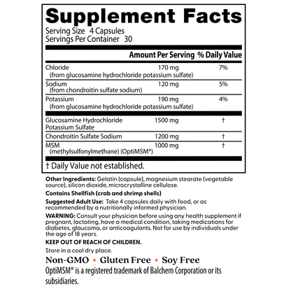 Doctor's Best Glucosamina, condroitina y MSM con OptiMSM, apoyo para las articulaciones, sin OMG, sin gluten ni soja, 120 cápsulas