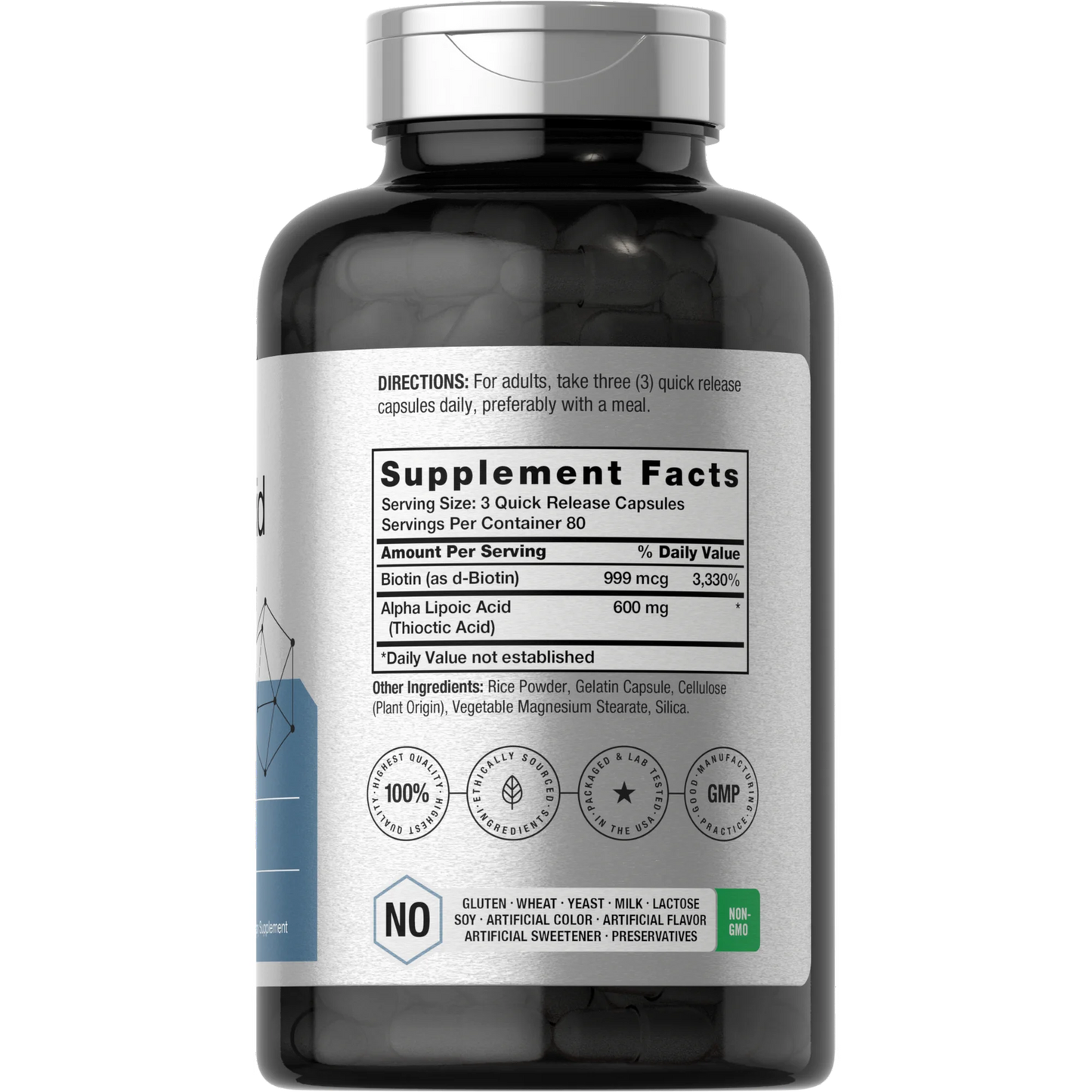 Horbäach Ácido alfa lipoico de 600 mg | 240 cápsulas | con optimizador de biotina | Suplemento sin OMG y sin gluten