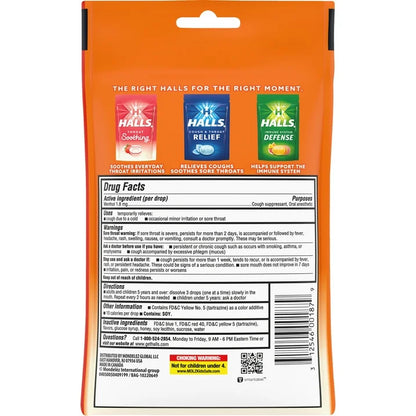 HALLS Pastillas para la Tos con Miel para Aliviar la Garganta 30 caramelos