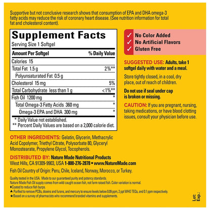 Nature Made Fish Oil 1,200 mg Burpless 240 Softgel