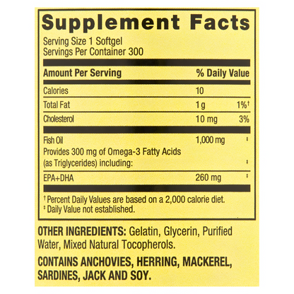 Omega-3 Fish Oil Spring Valley 1000mg 300 capsulas de gel