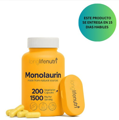 Longlifenutri , vitamina monolaurina de 1500 mg - 200 cápsulas vegetarianas
