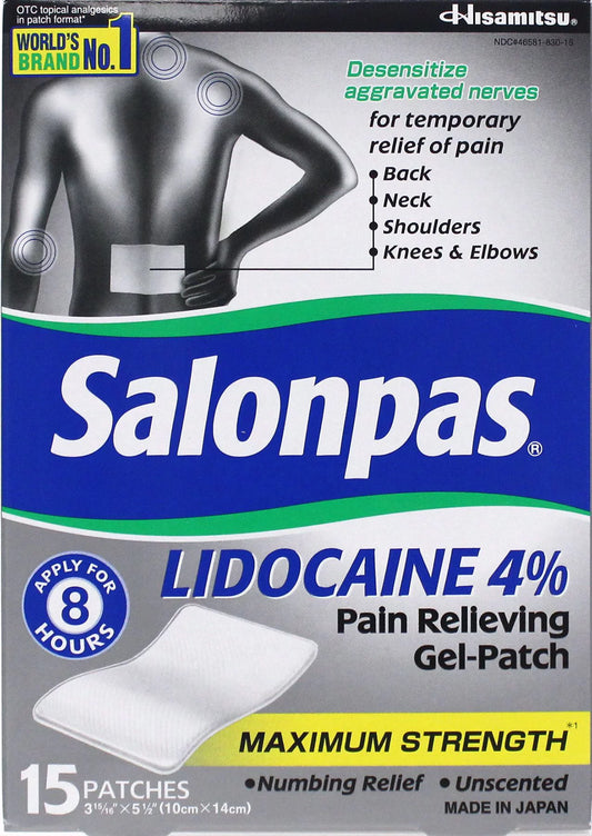 Parches de Lidocaina 4% para aliviar el dolor Salonpas - 15 parches