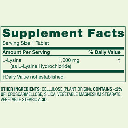 Spring Valley, L-Lysine 1000mg, 100 tabletas
