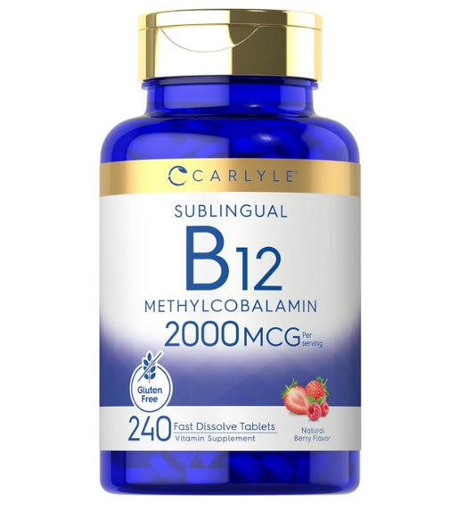 Carlyle Vitamina B12 de 2000 mcg | 240 tabletas de disolución rápida | Metilcobalamina sublingual | Sabor a bayas