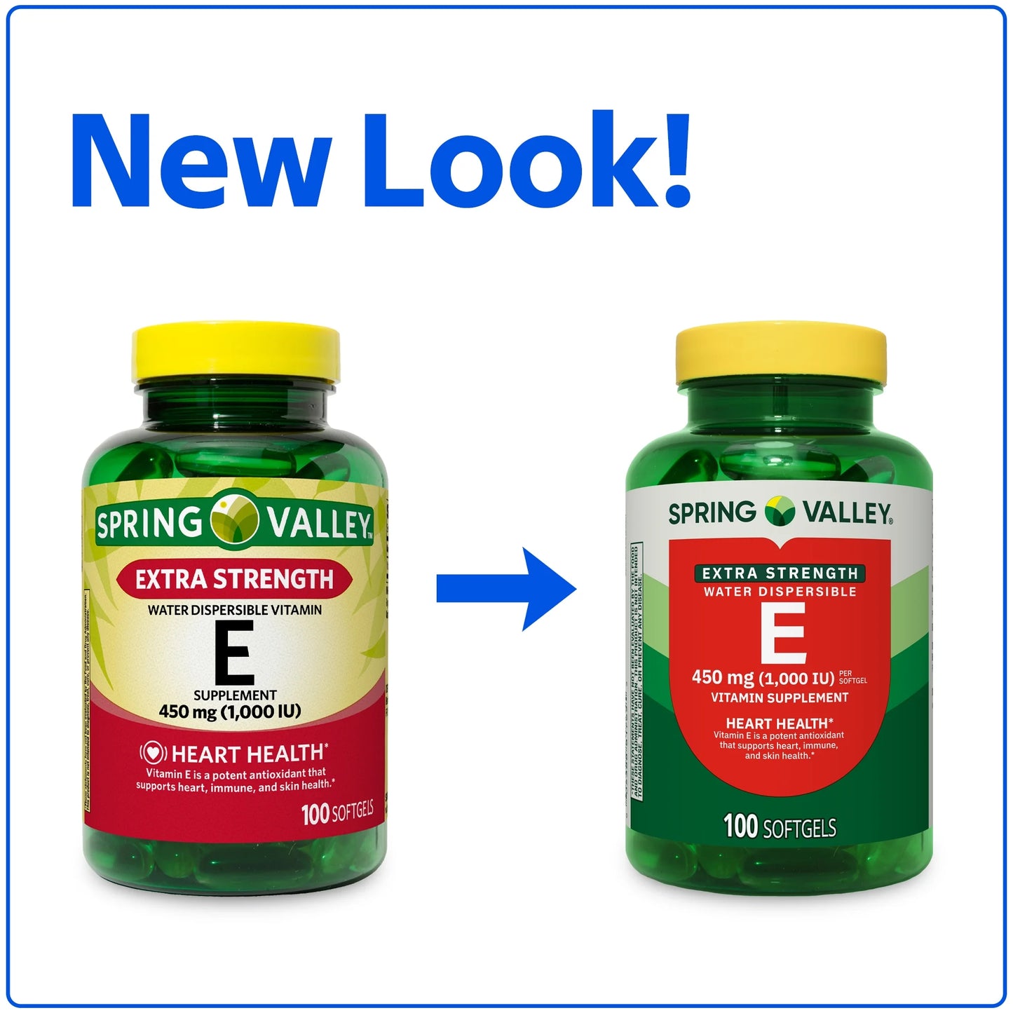 Vitamina E  Spring Valley 450 mg extra Fuerte (1,000 IU) 100 cápsulas- Disolvible en agua.