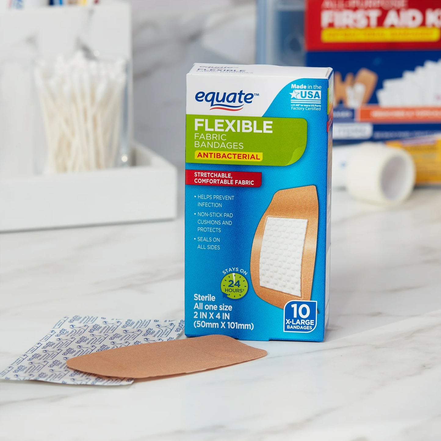 Equate - Curitas  de tela flexibles antibacterianos, 10 Unidades X-Large