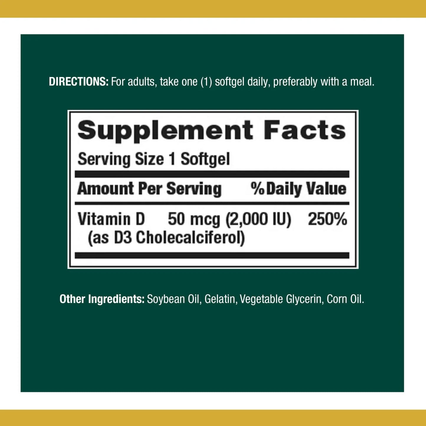 Natures Bounty - Vitamina D3, (50 mcg) 2000IU - 150 capsulas