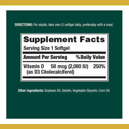 Natures Bounty - Vitamina D3, (50 mcg) 2000IU - 150 capsulas