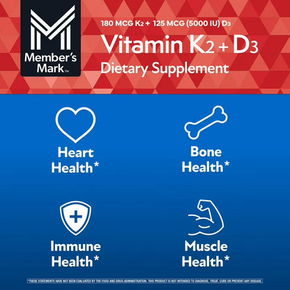 Member´s Mark - Vitamina K2(180mcg) + D3(5000IU), 150 Capsulas