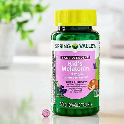 Spring Valley Kids melatonina masticable 1 mg, 60 tabletas