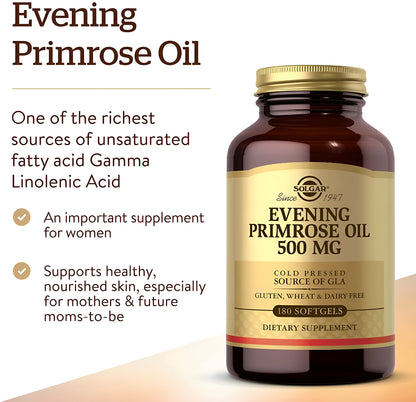 Solgar, Aceite de Onagra Evening Primrose oil , 500 mg, 180 Cápsulas Blandas