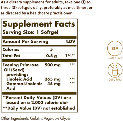 Solgar, Aceite de Onagra Evening Primrose oil , 500 mg, 180 Cápsulas Blandas