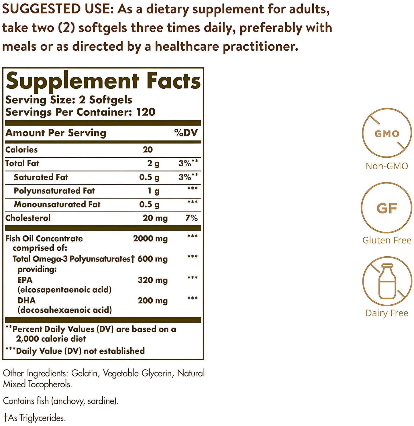 Omega 3  Fish Oil Solgar 2000mg. Aceite de Pescado Concentrado  -  Cápsulas  de Gel