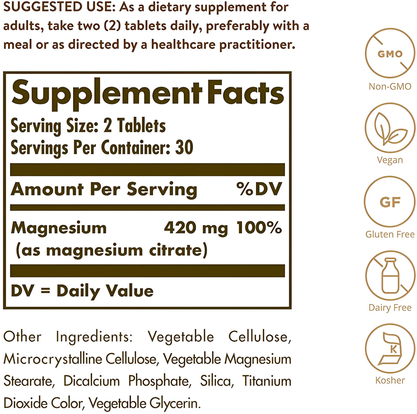 Solgar, Citrato de magnesio 400mg -  60 tabletas