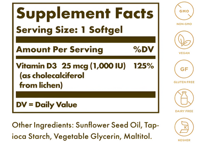 Vitamina D3 25mcg/ 1000IU , 60 capsulas - Solgar