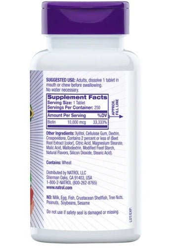 Biotin Natrol 10,000 mgc. 250 Tabletas de  Disolucion Rapida