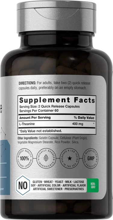 Horbaach, L-Theanine 400mg, 120 capsulas