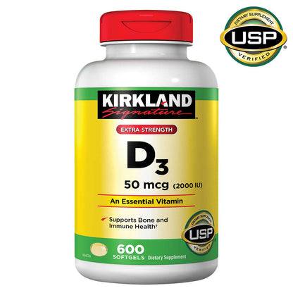 Kirkland Signature Extra Strength D3 50 mcg., 600 cápsulas blandas