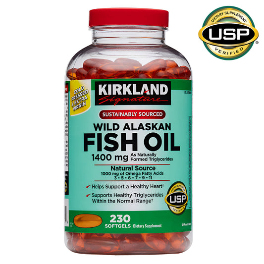 Wild Alaskan Fish Oil 1400 mg.,Kirkland Signature 230 Capsulas de Gel