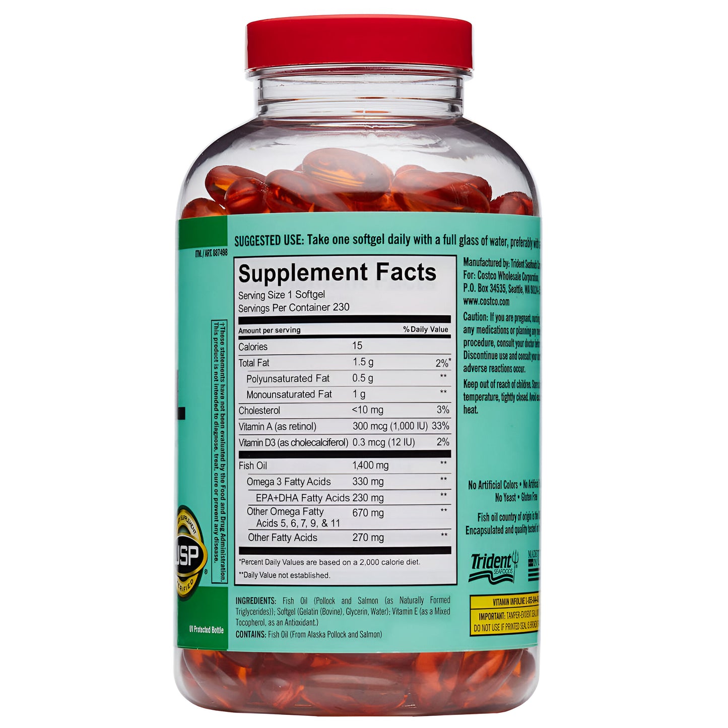 Wild Alaskan Fish Oil 1400 mg.,Kirkland Signature 230 Capsulas de Gel