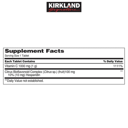 VITAMINA C 1000MG - 500 TABLETAS - KIRKLAND -Complejo Bioflavonoides  y Rosa Mosqueta .1000 mg 500 Tab