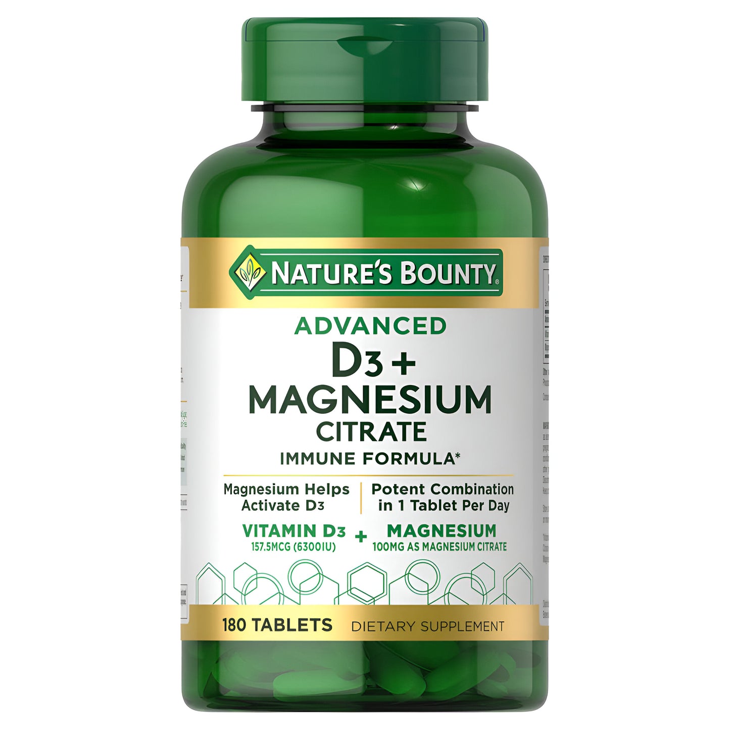 Nature's Bounty Advanced D3 + fórmula inmune de citrato de magnesio, 180 tabletas