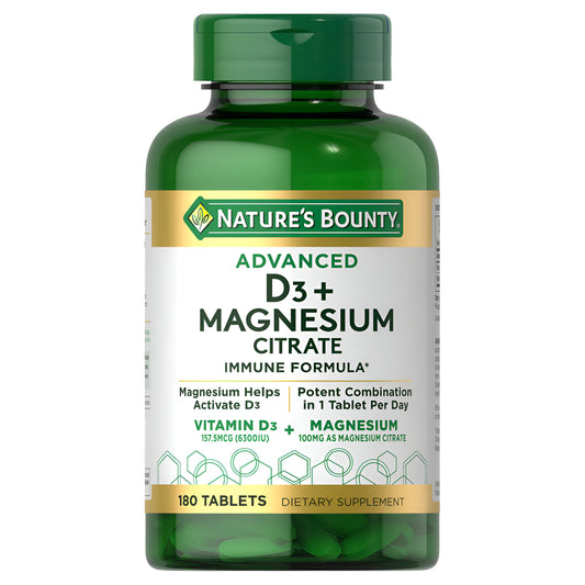 Nature's Bounty Advanced D3 + fórmula inmune de citrato de magnesio, 180 tabletas