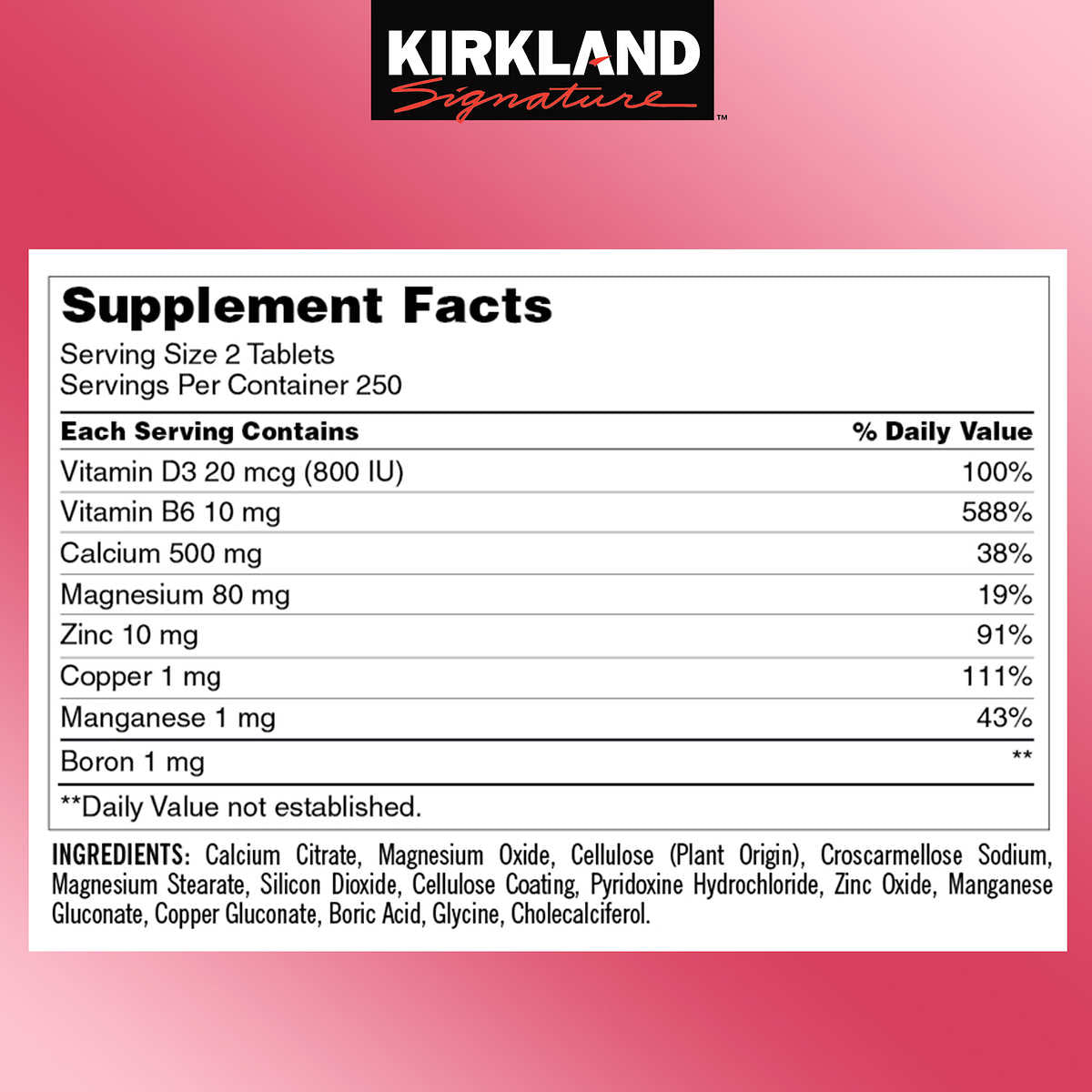 CALCIUM CITRATE, MAGNESIUM & ZINC - KIRKLAND 500 tabletas