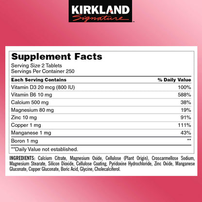 CALCIUM CITRATE, MAGNESIUM & ZINC - KIRKLAND 500 tabletas