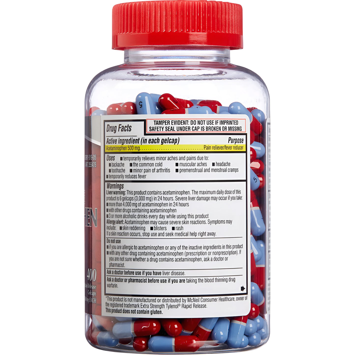 Acetaminofén de liberación rápida de Kirkland Signature, 500 mg, 400 cápsulas de gel