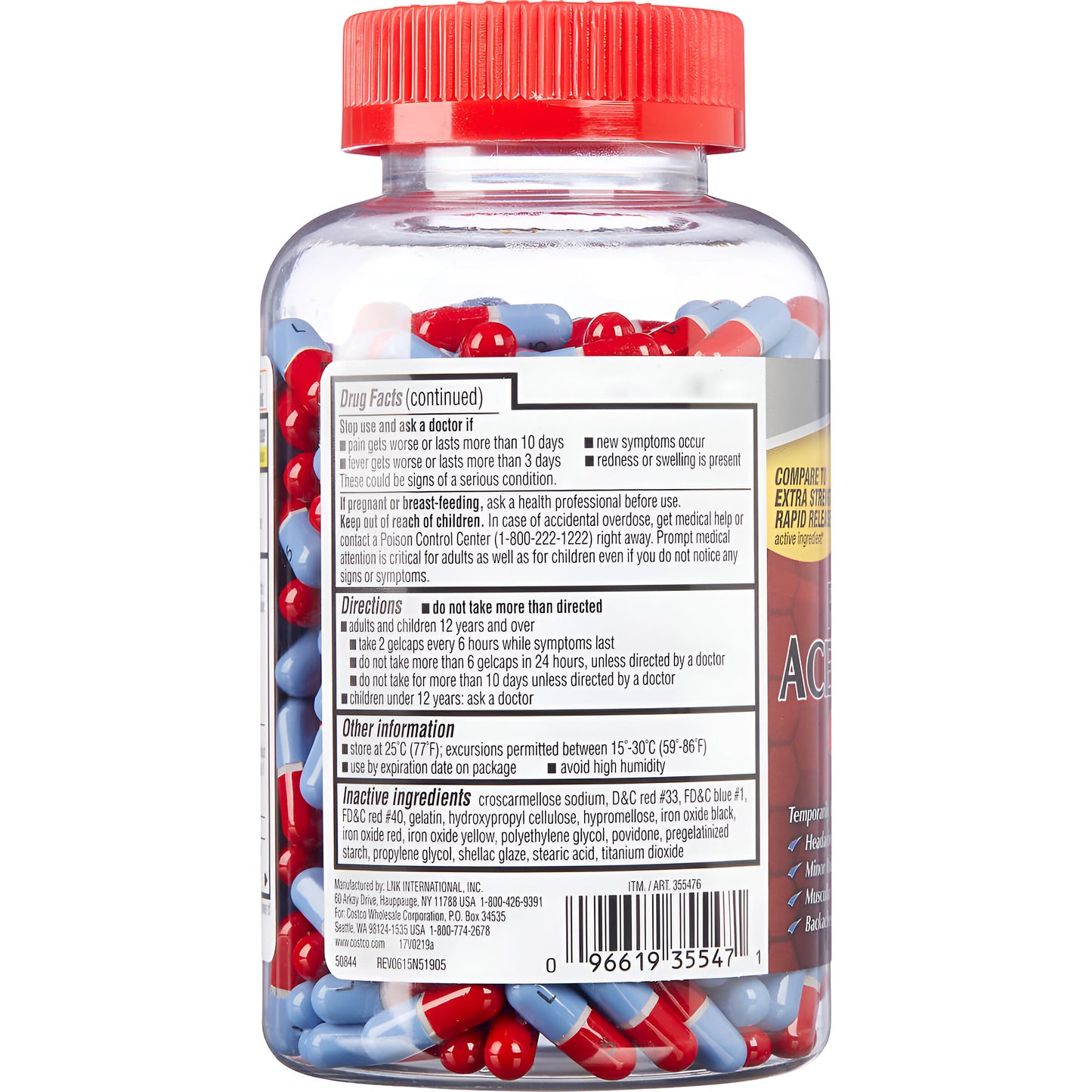 Acetaminofén de liberación rápida de Kirkland Signature, 500 mg, 400 cápsulas de gel