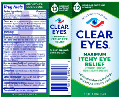 Clear Eyes máximo alivio de picazon de la vista, 15ml.