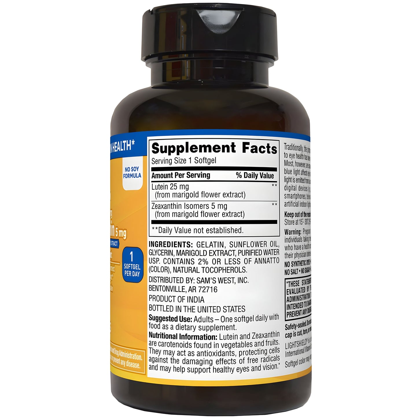 Member's Mark Lutein 25mg Zeaxanthin 5mg 150 softgels