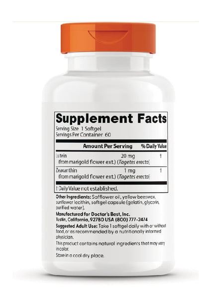 Doctor's Best Luteina con  FloraGlo Luteina , 20 mg, 60 Capsulas de gel