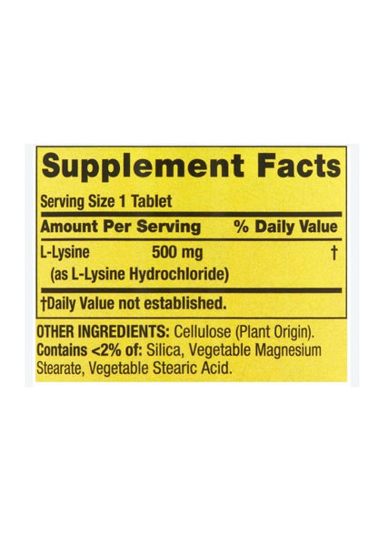 Spring Valley L-Lysine, 500 mg, 250 Tabletas