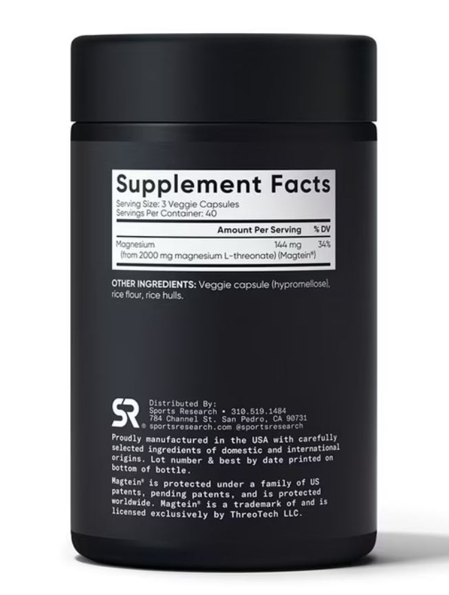 Sports Research  Magtein Magnesium L-Threonate, 120 Capsulas /***