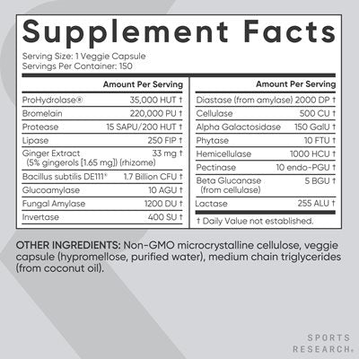 Sports Research Enzimas digestivas , 150 cápsulas vegetales