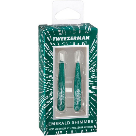Tweezerman Emerald Shimmer Micro Mini Slant & Point Tweezer Set